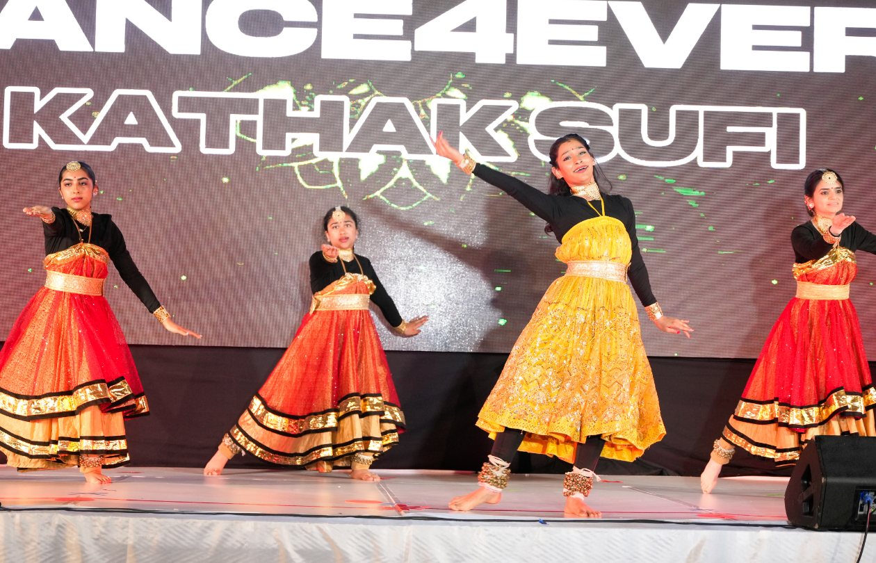 Three Kathak dancers performing Kathak Sufi at the recital